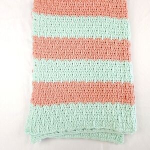 Beautiful Hand Knit Pastel Baby Blanket Mint Green & Pink